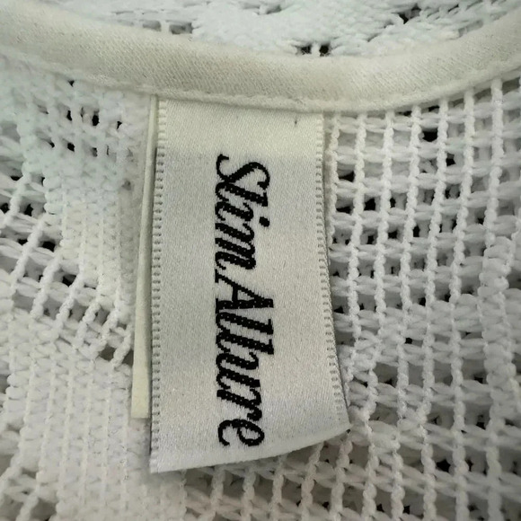 Slim Allure Womens Top Medium White Floral Crochet Long Sleeve Round Neck - Picture 5 of 7